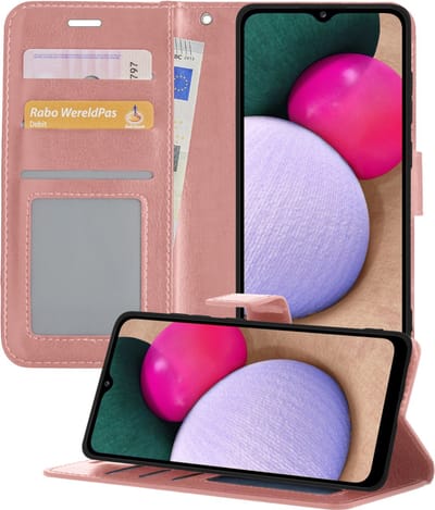 Hoesje - Geschikt voor Samsung Galaxy A02s - Luxe Bookcase - Walletcase Hoes - Portemonnee - Cover - Telefoonhoes - Rosé goud