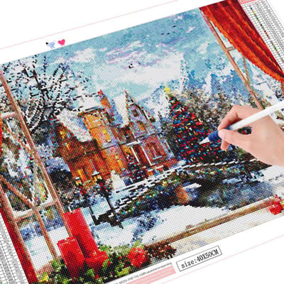 Diamant borduurwerk 5D sneeuwscène volledige ronde schilderij kerstdecoratie 20X30CM gray