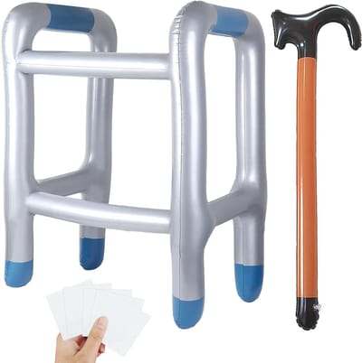 Opblaasbare Loopsteun met 5 Doorzichtige Reparatiepatches - Ideaal voor Feestjes, Cosplay en Verjaardagen, Koffiekleurige Opblaasbare Rollator voor Halloween