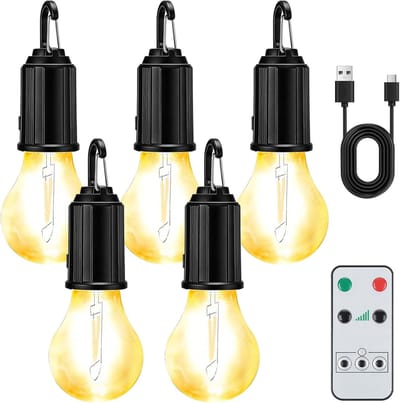 Thijox - 5 Stuks Oplaadbare Campinglampen LED met Afstandsbediening, Waterdichte Tentlamp met 3 Helderheidsmodi voor Outdoor, Noodgevallen en Avonture