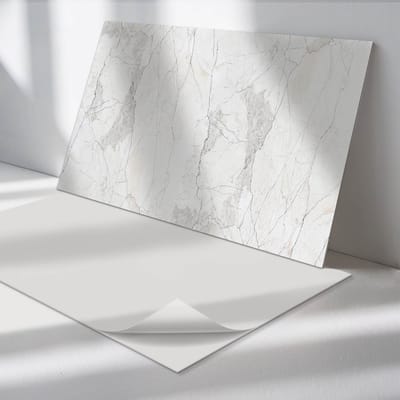 Wallfluent Vinyl Wandpaneel - Natuurlijk marmerpatroon Zelfklevende Wandbekleding - 120 cm x 60 cm - Wit Vinyl Wandpaneel - 1 stuk - Rechthoekig Wandbekleding Vinyl - Texturen Wandpaneel - Wandpaneel PVC - Wandpaneel Keuken en Badkamer