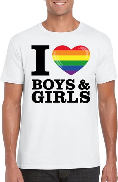 I love boys & girls regenboog t-shirt wit heren - Gay pride shirt S