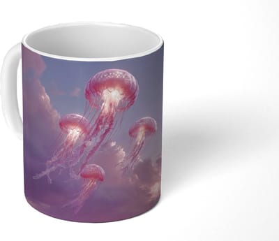 Mok - Koffiemok - Kwallen - Roze - Wolken - Mokken - 350 ML - Beker - Koffiemokken - Theemok