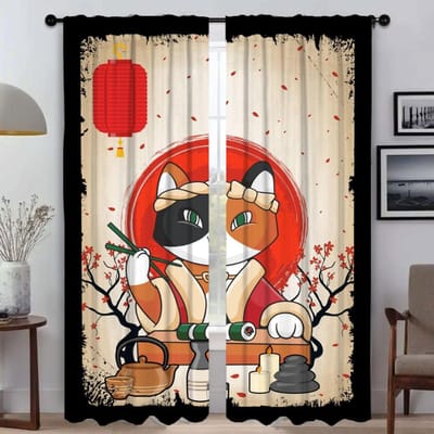 Sushi Kat Elegante Kamergordijnen voor Camera Shades Anti-muggengordijnen 2 Stuks Halloween Decoratie Raamgordijn Scheidingswand W50xH70cmx2pcs-CL