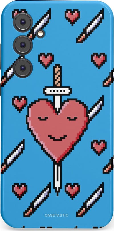 Casetastic hoesje geschikt voor Samsung Galaxy A35 - Dubbellaagse bescherming - Zwaard saga - Fashion Case - Lichtblauw Zwart Koraal