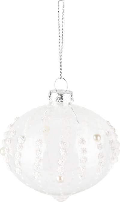Dekoratief | Hanger bal m/parels, wit/transparant, glas, 8x8x8cm | A235440