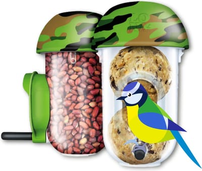 Luxe Camouflage D2 Dubbele Combi Voersilo Zaden + Vetbollen Vogelzaad Vogelvoer Voerhouder Voeder