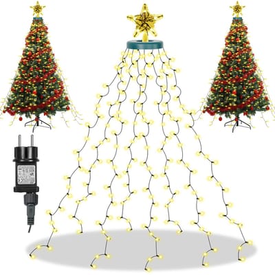 MUPOO Kerstboom Kerstverlichting Ring met Twinkle ster - voor Buiten - 2 meter - 410 Warm Wit LED Lampjes - Boomverlichting voor Kerstboom - met 8 modi - Timer - EU-stekker - Kerstdecoratie