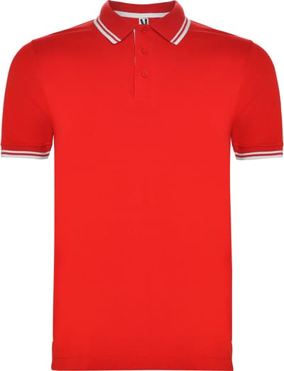 Heren polo'Montreal' met 2 steepjes in kraag en mouwen merk Roly maat S Rood/Wit