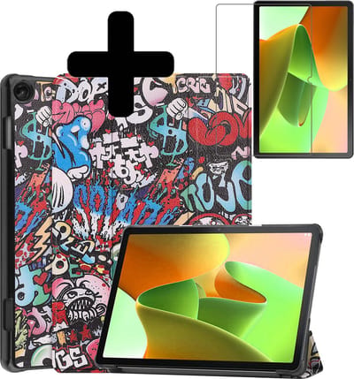 Hoes - Geschikt voor Lenovo Tab M10 (3e / 3rd generatie) - Met Screenprotector - Trifold Bookcase - Hard Cover - Hardcover Book Case - Tablet Hoesje - Graffity