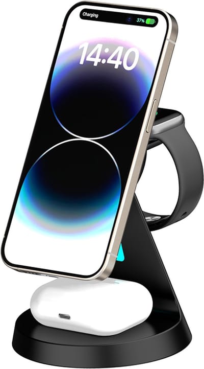 magnetisch Draadloze oplader, 15W 3-in-1 inductief oplaadstation voor Apple Iphone 12 en nieuwere versie,ondersteunt alleen Apple iWatch S2+ and AirPod 2&2+2+