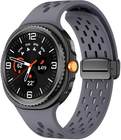 Siliconen bandje - geschikt voor Samsung Galaxy Watch 8 (40mm) / Galaxy Watch 8 (44mm) / Galaxy Watch 8 Classic - gaatjes met magneetsluiting - donkergrijs