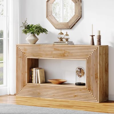 Tribesigns Console Tafel - Consoletafe met Opbergruimte - Hout - Natuurlijk - 150 x 30 x 83 cm - Sidetable voor Hal, Woonkamer, Entree