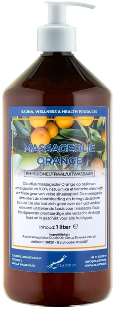 Massageolie Orange 1 liter met witte pomp - 100% natuurlijk - biologisch en koud geperst