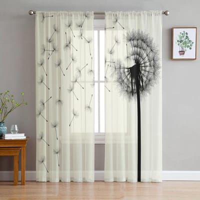 Zwarte Paardenbloem Plant Zaad Witte Transparante Gordijnen Voor Meisjes Kinderen Slaapkamer Keuken Raam Gordijnen Gordijn Huisdecoratie 135W x 114H(cm)