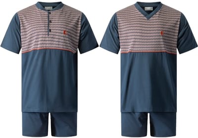Gentlemen - 2 heren shortama's 114282 - donkerblauw met print - knoop- en V-hals - maat XXL