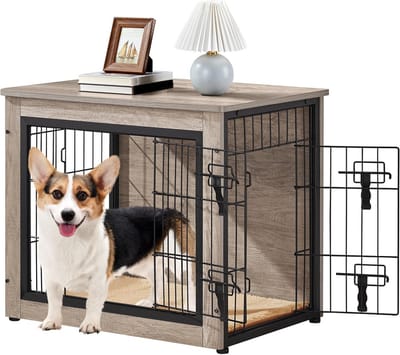Hondenbench Meubel - Hondenbox Binnen - Veilig Verblijf - Met Tafelblad - 69 x 51 x 61 cm - Grijs