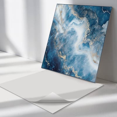 Wallfluent Vinyl Tegels - Abstract Marmerpatroon Vloer Tegels PVC - 30 cm x 30 cm - Blauw PVC Tegels - Verpakking van 9 stuks - Vierkant PVC Tegels - Texturen Plaktegels - Zelfklevende PVC Tegels - Plaktegels Keuken en Badkamer
