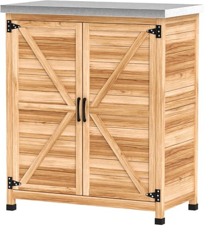 Tuinkast Hout - Buitenkast - Opbergkasten - Tuinhuis - Tuinschuur - met Werkblad en Planken - Gereedschapskast - Tuinberging - Weerbestendig - voor Buiten, Tuin & Balkon - Sparrenhout - Gegalvaniseerd Staal