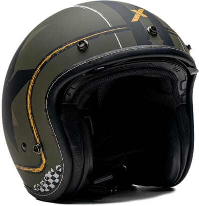 MOTOBLOUZ ELEMENT MILITARY Scooterhelm - Motorhelm - Jet Helm voor Vespa, Scooter, Motor Brommer & Snorfiets - Groene mat - L