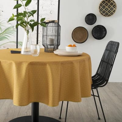 Atmosphera Tafelkleed van polyester rond diameter 180 cm - etnisch print oker geel - Eettafel tafellakens