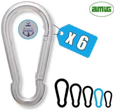 AMIG Karabijnhaak 6x60mm Klein RVS 316 Zeewater Bestendig Veersluiting Carabiner - 6 Stuks