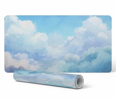 Muismat voor bureau, toetsenbord en laptop, geschilderde wolken, 90x45 cm