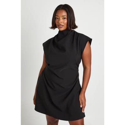 boohoo Dames Plus Asymmetrische Gegromde Capmouw Shift Jurk | Zwart | Maat: 44