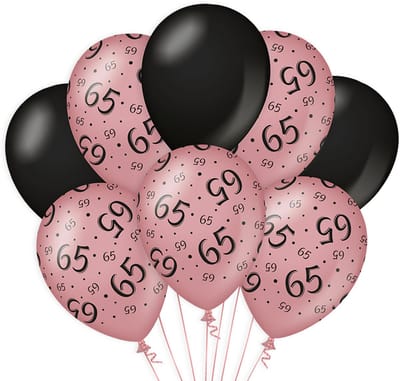 BTH - Latex Ballonnen - 65 Jaar - Rose-Zwart - Ballonnen - Verjaardag - 65 Jaar Verjaardag - Versiering - Decoratie - 8x