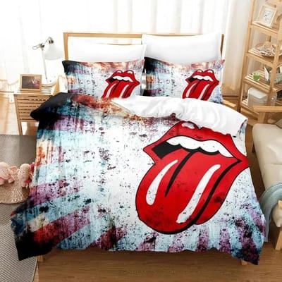 3D Print Rolling Stones Logo Beddengoed Set Dekbedovertrek Bedset Dekbedovertrek Kussensloop Dekbed Koningin Maat Jongens Volwassene 140X200cm 2pcs