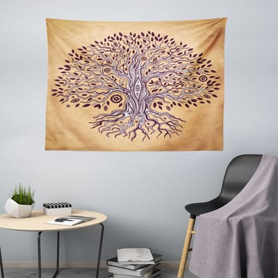 ABAKUHAUS Boomwandtapijt, Vintage Swirl, Woonkamer Slaapkamer Wanddoek Zijdezacht Satijn Tapijt, 200 x 150 cm, Crèmebruin
