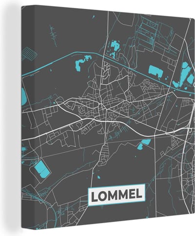 Canvas Schilderij Stadskaart – Grijs - Kaart – Lommel – België – Plattegrond - 20x20 cm - Wanddecoratie