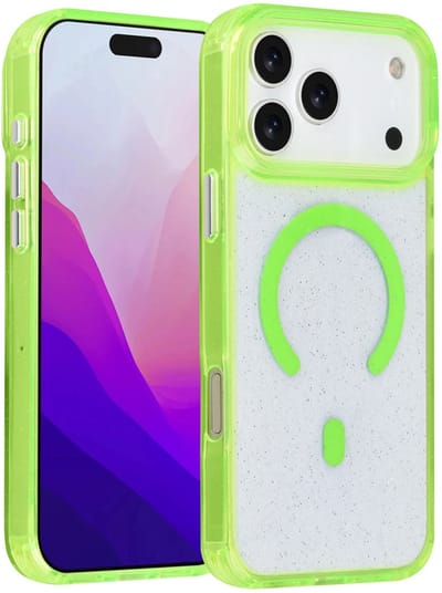 Backcover Hoesje Geschikt voor: iPhone 17 Pro Max - MagSafe Compatibel – Transparant Glitter Design – Krasbestendig – Slanke Bescherming met Perfecte Pasvorm - Groen