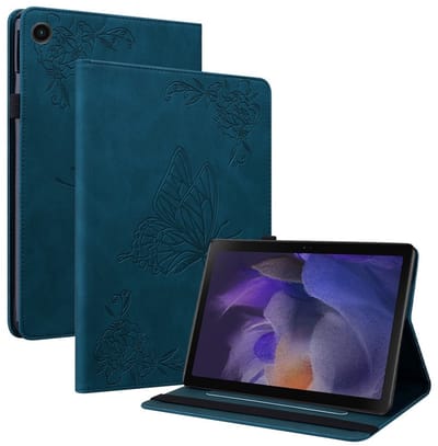 Coverup Tablethoes geschikt voor Samsung Galaxy Tab A11 (8,7") Hoesje - Vlinder & Bloemen Book Case - Blauw