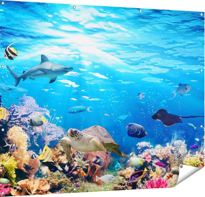 Gards Tuinposter Vissen met Koraalrif onder Water - 150x120 cm - Tuindoek - Tuindecoratie - Wanddecoratie buiten - Tuinschilderij