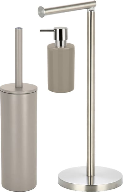 Spirella Badkamer accessoires set - WC-borstel/zeeppompje/rollenhouder - metaal/porselein - beige - Luxe uitstraling