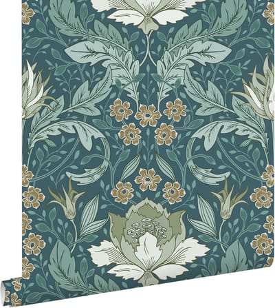 ESTAhome behang vintage bloemen in art nouveau stijl vergrijsd zeegroen - 50 x 900 cm - 131082
