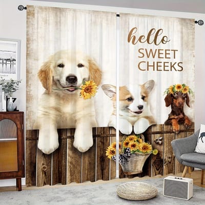 2-luiks Boerderij Schattige Hond Kat Kleine Haan Kip Patroon Print Gordijn Digitaal Bedrukt Polyester Gordijn voor Woonkamer Keuken Slaapkamer Ruimte Eetkamer 2x50W100H(CM)&hook