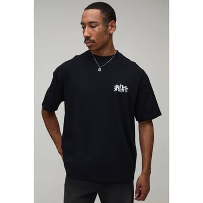 Oversized Bm Cherub Geborduurd Gewassen T-shirt | Washed Black | Size Large