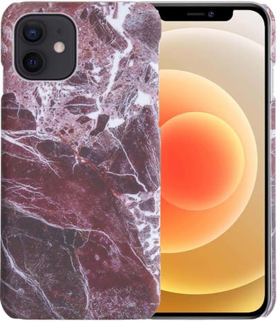Hoesje Geschikt voor iPhone 12 Hoesje Marmer Case Hard Cover - Hoes Geschikt voor iPhone 12 Case Marmer Hoesje Backcover - Rood