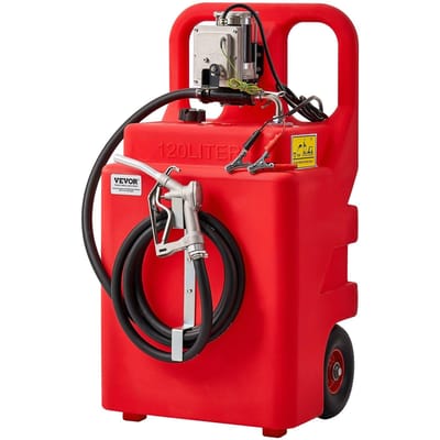 Brandstof Caddy, 32 Gallon, Draagbare Brandstoftank met 12V DC 15 GPM Elektrische Brandstoftransferpomp, 13 ft Leveringsslang & Aluminiumlegering Handmatig Mondstuk, Benzine