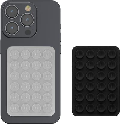 kwmobile 2x silicone zuignap telefoonhouder universeel - Zelfklevende telefoon houder - 5,5 x 8 cm - Geschikt voor iPhone en Android in transparant / zwart
