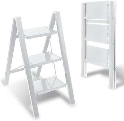 Opvouwbare Stepladder - Klimtrap Huishouden - Veilig Klussen - Extra Brede Pedalen - 3 Treden - Wit