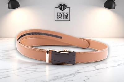 Lichtbruine lederen riem zonder gaatjes met automatische gesp voor heren ( model A024 )