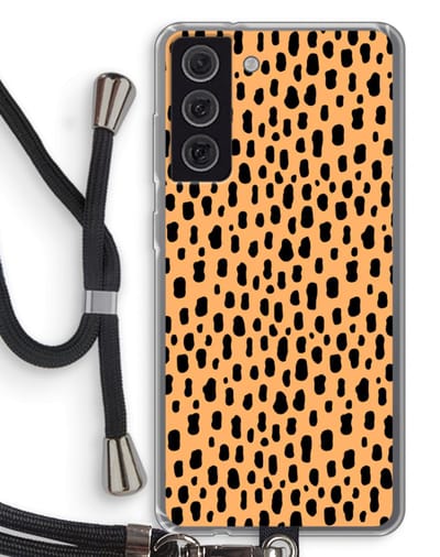 Case Company® - Hoesje met koord geschikt voor Samsung Galaxy S21 FE hoesje met Koord - Panter - Telefoonhoesje met Zwart Koord - Bescherming aan alle Kanten en Over de Schermrand