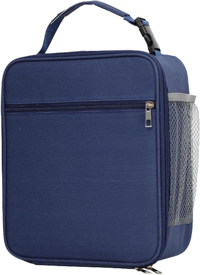 Grote Geïsoleerde Lunchtas met Zijvak, Lekvrije Koeltas voor Werk, School en Picknick (Blauw)