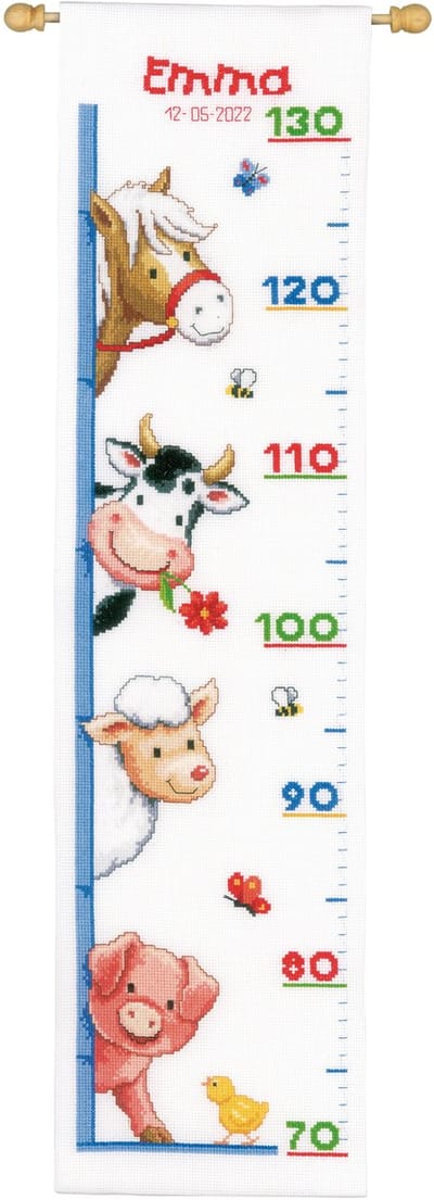 Vervaco - Telpakket kit - Geboorte - Groeimeter - Boerderijdieren - PN-0011384 - Borduren - Borduurpakket - Borduurpakket volwassenen