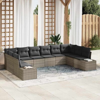 vidaXL - Tuinbank - Set - 10 - st - 9-Aantal - zitplaatsen - Grijs - Polyrattan