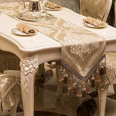 Klassieke Stoffen Tafelloper, beige plafondkraal, 35 * 180cm