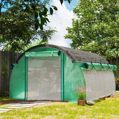 MEUNIQ Tunnelkas 400 x 300 x 198 cm met 8 ramen, oprolbare deur en zijwanden, UV-bestendige foliekas met gegalvaniseerd stalen frame voor tuin en kweekruimte, groen